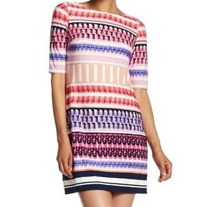 EUC - Eliza J Geometric Print Striped Shift Dress, size 8
